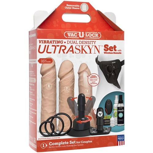 Doc Johnson Vac-U-Lock Vibrating Dual Density Ultraskyn Set - Набор для страпона