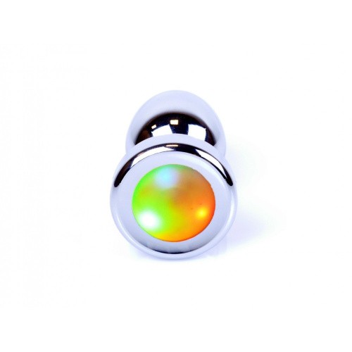 Boss Jewellery Silver Plug Disco Flashlight - Анальная пробка с кристаллом, 7х2.7 см (радужный) - sex-shop.ua