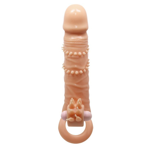 LyBaile Penis extended Sleeve Connor Flesh Vibro - вибронасадка для увеличения члена с клиторальным стимулятором, +4 см (телесный)