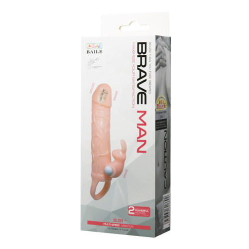 Brave Men Vibro Penis Sleeve Flesh with Bunny - Насадка на пенис, 16,4 см (телесный)