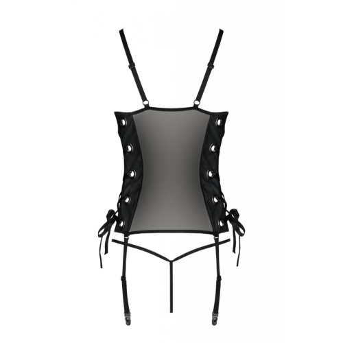 Passion Malwia Corset - Сетчатый корсет из эко-кожи, с люверсами и съемными пажами, 6XL/7XL