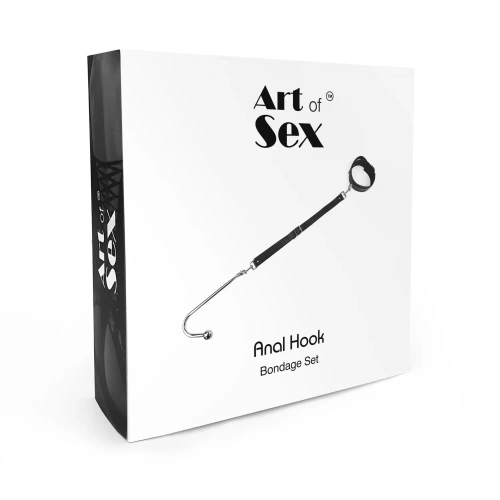 Art of Sex - Anal hook - Анальний гачок 2 з нашийником з натуральної шкіри, Чорний