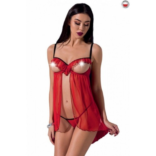 Passion Exclusive Cherry Chemise - Прозорий бебі дол з відкритими грудьми, L/XL (червоний) - купити в Україні | Секс шоп SEX-SHOP.ua