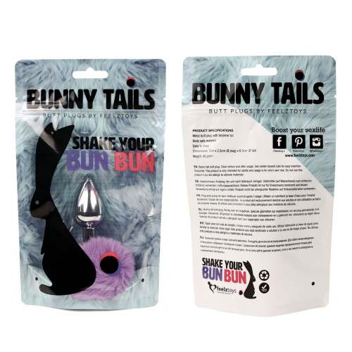 FeelzToys Bunny Tails Butt Plug - Анальна пробка з пухнастим хвостиком, 7х2.5 см (фіолетова)