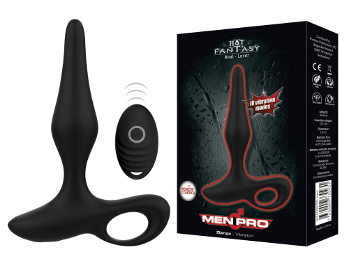 StRubber Hot Fantasy Men Pro Django Black - Массажёр простаты с пультом ДУ, 16.8х3.6 см