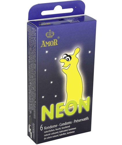 Amor Neon - Презервативы неоновые, 6 шт (желтый) - sex-shop.ua
