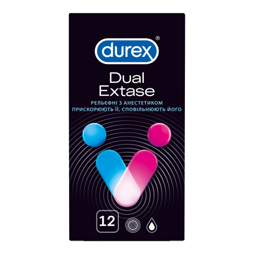Durex №12 Dual Extase - Рельефные стимулирующие презервативы, 12 шт - sex-shop.ua