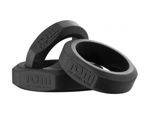Tom of Finland 3 Piece Silicone Cock Ring Set - набор эрекционных колец, 3 шт (черный) - sex-shop.ua