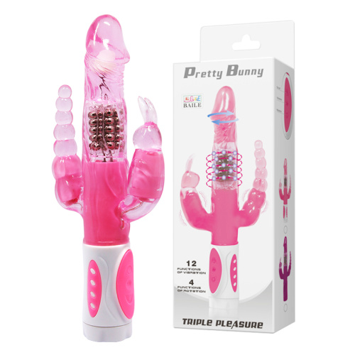 Pretty Bunny Triple Pleasure Vibrator - Вібратор для потрійного проникнення, 22.3х3.2 см (рожевий) - купити в Україні | Секс шоп SEX-SHOP.ua