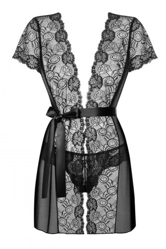 Obsessive Alluria robe - сексуальный пеньюар с кружевом, XXL (чёрный)