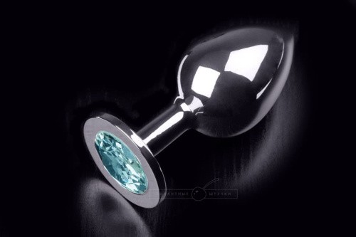 Пікантні Штучки - Велика срібляста анальна пробка з кристалом, 9х4 см (блакитний)