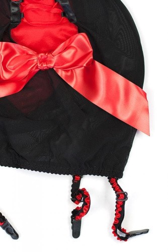Anais Feromoni - Еротичний комплект з широким поясом для панчіх, XL (чорний з червоним)