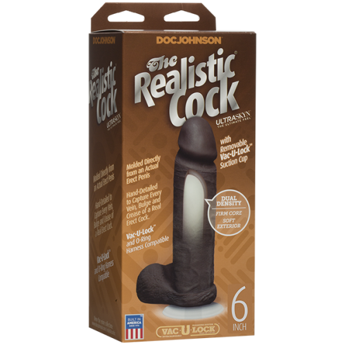 Doc Johnson The Realistic Cock 6 inch Black - фаллоимитатор, 17.3х4.3 см (коричневый) - sex-shop.ua