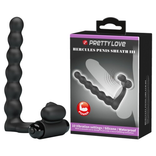 Pretty Love Hercules Vibro Penis Sheath III Black - Насадка для анального секса с вибрацией, 15.3х2.5 см - sex-shop.ua