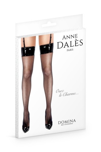 Anne De Ales Domina T4 чулки сетка с виниловым верхом, XL - sex-shop.ua