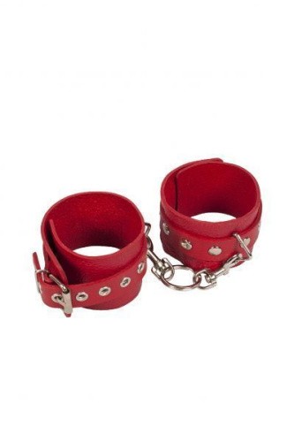 sLash Leather Restraints Hand Cuffs - шкіряні наручники із заклепками, 24 см (червоний)