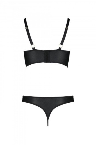 Passion Malwia Bikini - Комплект из эко-кожи: с люверсами и ремешками, бра и трусики, L/XL (чёрный) - sex-shop.ua