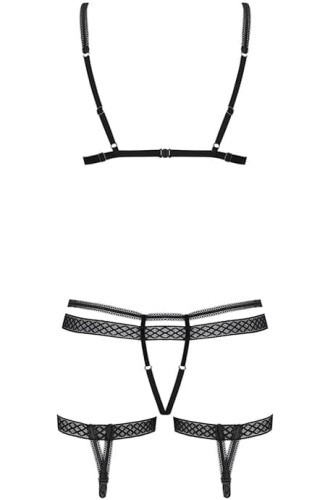 Obsessive 855-SEA-1 set - еротичний комплект з тюлю з декоративними ремінцями, L/XL (чорний)