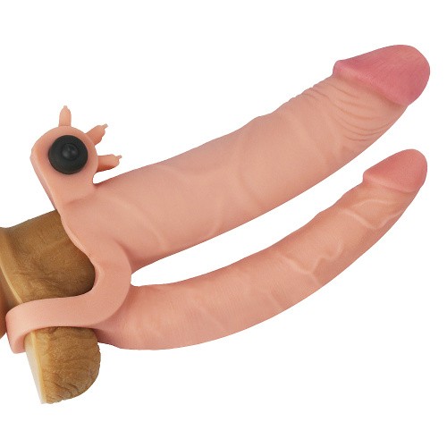 LoveToy Pleasure X-Tender Vibrating Double Penis Sleeve Flesh Add 1