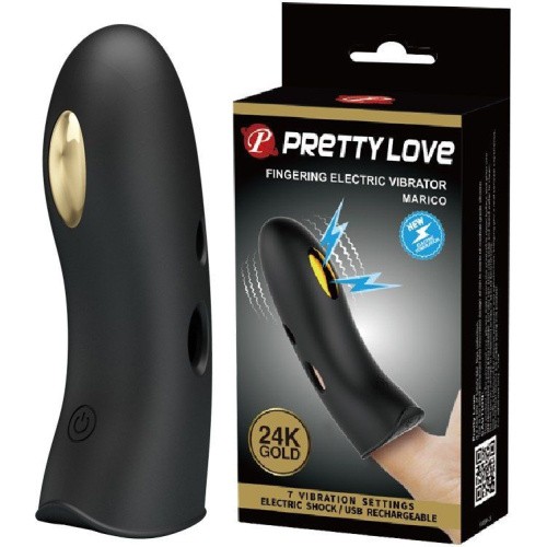 LyBaile Pretty Love Miraco Electric Vibrator Black - Вибронасадка на палец с электростимуляцией и золотом 18К, 10.5х3 см (чёрный)