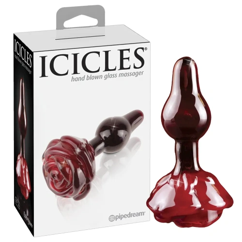 Pipedream Icicles N 76 - стеклянная анальна пробка с розой в основании, 6,1х3 см (красный)