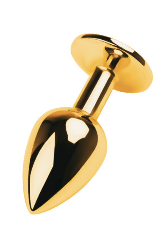 Metal by TOYFA Gold anal plug - золотистая анальная пробка с кристаллом, 9х4 см (синий)
