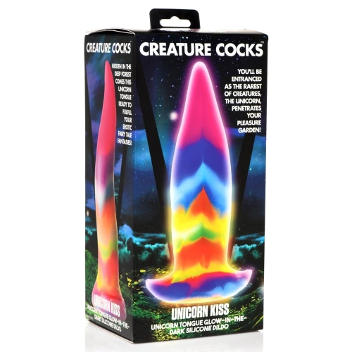 Creature Cocks Unicorn Kiss Glow-in-the-Dark Dildo - фантазийный светящийся в темноте фаллоимитатор язык Единорога, 21.3х5.8 см (радужный) - sex-shop.ua