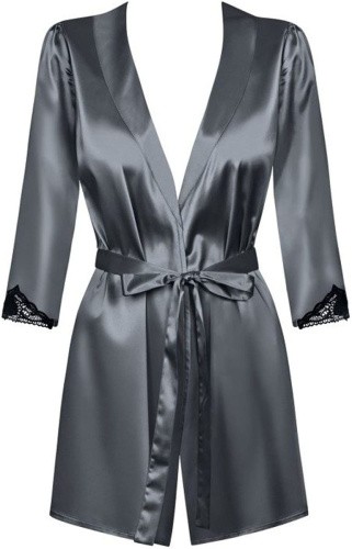 Obsessive Satinia robe - сатиновий пеньюар, L/XL (сірий)