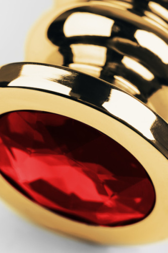 TOYFA Metal Gold anal plug  - Золотистая анальная пробка с кристаллом, 8.5х3.8 см (красный)