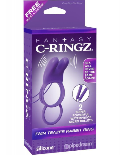Pipedream Twin Teazer Rabbit Ring - подвійне віброкільце, 10х3.2 см (фіолетовий) - купити в Україні | Секс шоп SEX-SHOP.ua