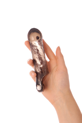 Toyfa XLover насадка для увеличения члена с кольцом для мошонки и вибрацией, 15.5х3.5 см