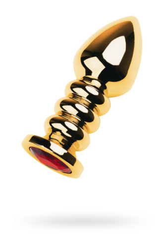 TOYFA Metal Gold anal plug  - Золотистая анальная пробка с кристаллом, 8.5х3.8 см (красный)
