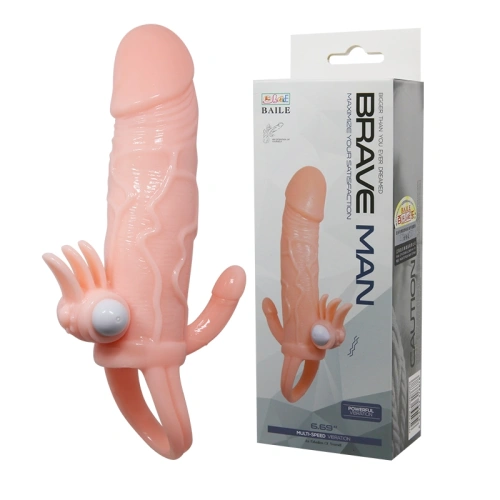 LyBaile Brave Men Vibrating Sleeve Flesh - Насадка на пенис, +3 см (телесный)