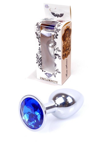 Boss Jewellery Silver Plug Dark Blue - Анальная пробка с кристаллом, 7х2.7 см (синий) - sex-shop.ua
