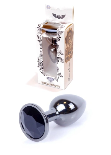 Boss Jewellery Dark Silver PLUG-Black - Анальна пробка з кристалом, 7х2.7 см (чорний)