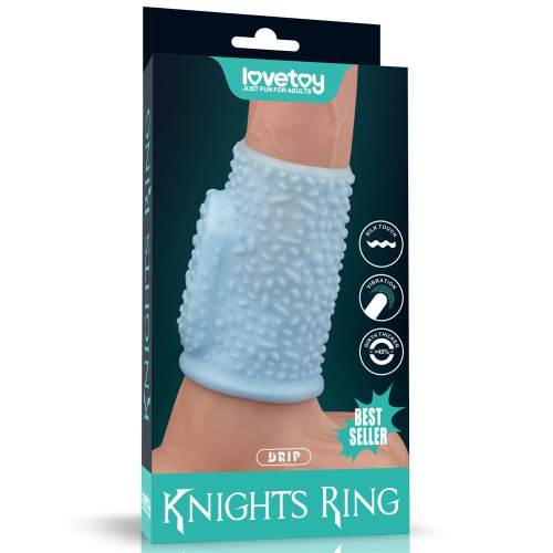 LoveToy Vibrating Drip Knights Ring - вибронасадка на член, 10 см (голубой) - sex-shop.ua