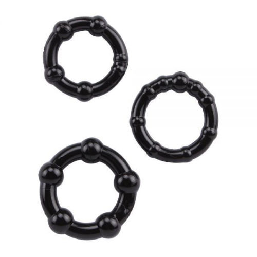 GK Power Beaded Cock Rings Black - Набор эрекционных колец 3 шт (черный)