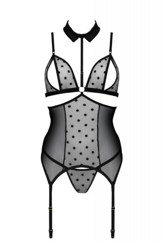 Passion Dominica Corset - эротический корсет с подвязками для чулок, XXL/XXXL (чёрный)