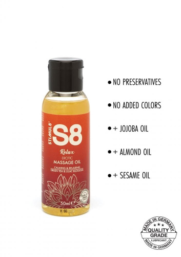 S8 Massage Oil массажное масло расслабляющее зеленый чай и сирень, 50 мл - sex-shop.ua