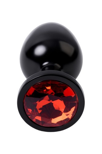 Metal By Toyfa - чёрная металлическая анальная пробка с кристаллом, 8.2х3.4 см (красный) - sex-shop.ua