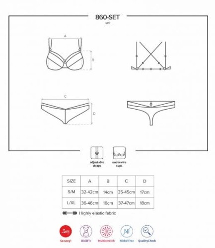 Obsessive 860-SET-3 set - Кружевной комплект: бюстгальтер и стринги, L/XL (чёрный)