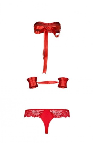 Obsessive Secred set - эротический комплект трусики, наручники и повязка на глаза, L/XL (красный) - sex-shop.ua