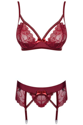 Obsessive Wonderia set - кружевной эротический комплект с поясом для чулок, S/M (бордовый)