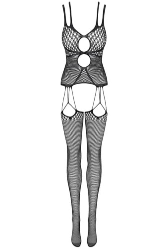 Obsessive N117 - Комбинезон-сетка с тонкими пажами, S-L (чёрный)