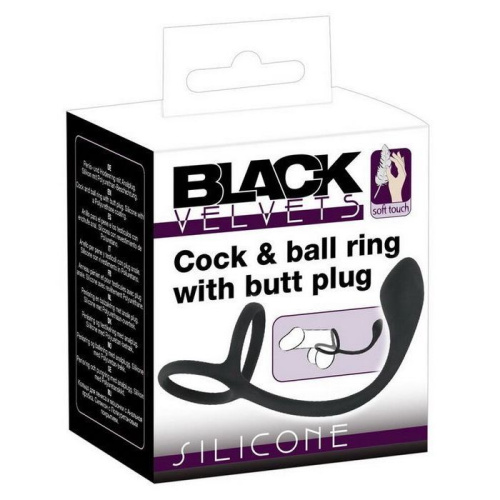 Эрекционное кольцо Black Velvets Cock & Ball Ring + Plug