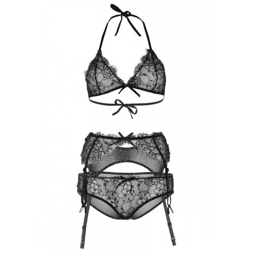 Leg Avenue-Bra top, panty & garterbelt Black - Невероятный комплект белья, S