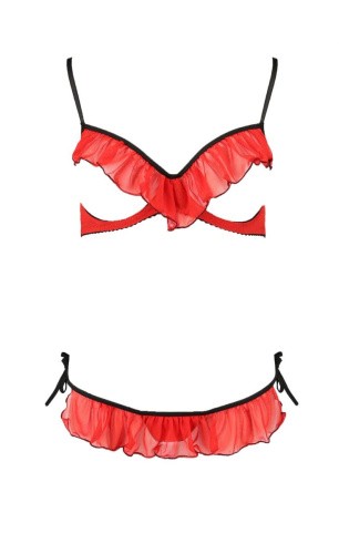 Passion Exclusive Cherry Set OpenBra - Комплект еротичної білизни: бюстгальтер з відкритими грудьми та стрінги, S/M (червоний) - купити в Україні | Секс шоп SEX-SHOP.ua