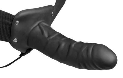 Hollow Silicone Strap On Dildo with Elastic Straps - Black - Страпон, 15,2х4,3 см - sex-shop.ua