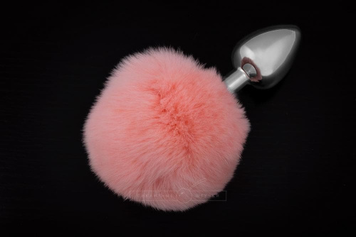 Пикантные Штучки - Маленькая серебристая пробка с пушистым хвостиком, 7х3 см (розовый) - sex-shop.ua
