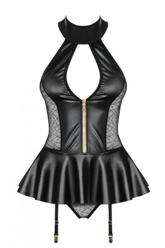 Obsessive 859-COR-1 corset - эротический комплект: корсет с подвязками и трусики, S/M (чёрный)